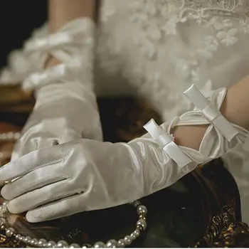 1 Пара женских кружевных сетчатых перчаток, женские белые перчатки на запястье, свадебная перчатка с большим бантом, аксессуары для косплея для вечеринок