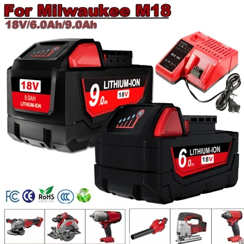 Аккумулятор 18V 9.0Ah Для Milwaukee M18 Battery 18V 6.0A Сменный Аккумулятор Для Milwaukee Power Tool Battery 48-11-1860 48-11-1815
