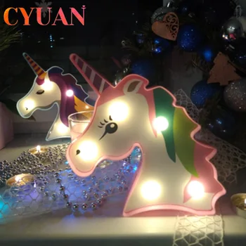 CYUAN Unicorn Party Decoration 3D Единорог Лампа Светодиодный Ночник Для Домашнего Декора Спальня Настольный Светодиодный Светильник Детский День Рождения Baby Shower