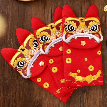 Китайские красные конверты из подарочной упаковки HongBao с вышивкой тигра и карманами для денег на Новый год 2022 Весенний фестиваль