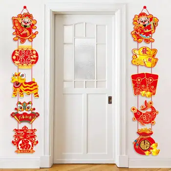 Подвесной Орнамент Баннеры с китайским новогодним двустишием Яркие Дверные подвесные украшения для Весеннего фестиваля 2024 года на шнурке насыщенного цвета