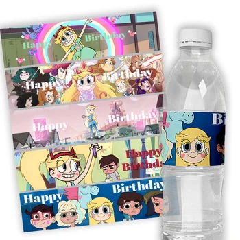 24шт на заказ Disney Star Vs. Силы зла Этикетки для бутылок с водой Наклейка на бутылку Товары для декора детского дня рождения Упаковка для напитков