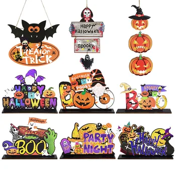 Деревянные украшения на Хэллоуин, тыква с рисунком летучей мыши-призрака, деревянная подвеска для вечеринки на Хэллоуин, украшение домашней двери, стола, игрушки для детей
