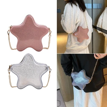 Модная милая сумка через плечо в форме звезды, женская однотонная сумка через плечо с цепочкой из искусственной кожи, женская повседневная универсальная маленькая сумочка