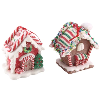 Рождественские домики из 2 предметов, рождественские домики, украшения, рождественские елки, настольный декор, подвесной домик для конфет