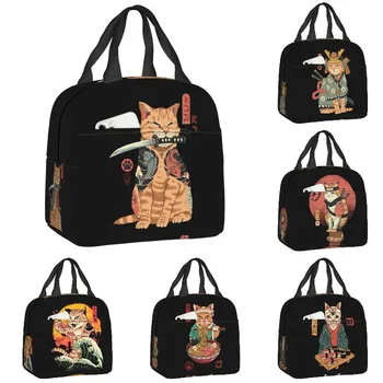 Японская сумка для ланча Samurai Cat, женский сменный холодильник, термоизолированный ланч-бокс для детей, сумки для хранения школьной еды, пикника