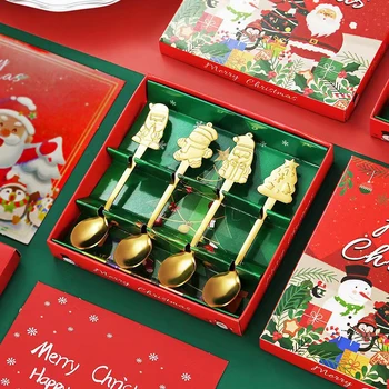 Рождественские украшения для дома, декор Рождественского стола, кофейные ложки из нержавеющей стали, Рождественская елка, Новый 2024 год