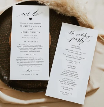 Индивидуальная минималистичная свадебная карточка меню из перламутровой бумаги 