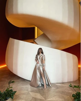Серебряные атласные платья для выпускного вечера AsaNagi, Элегантное вечернее платье трапециевидной формы с V-образным вырезом, Саудовское Арабское платье 2023 vestidos de graduación