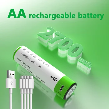 аккумуляторная батарея типа аа, 2700 МВтч, литиевая батарея 1,5 В, подходит для игрушечного пульта дистанционного управления, мыши и т. Д. Аккумуляторные батареи типа аа