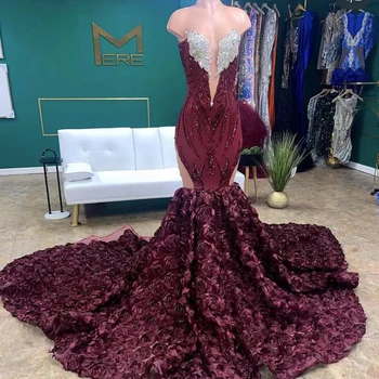 бордовые платья для выпускного вечера с вырезом в виде сердечка русалка без рукавов арабские вечерние платья с цветами вечернее платье