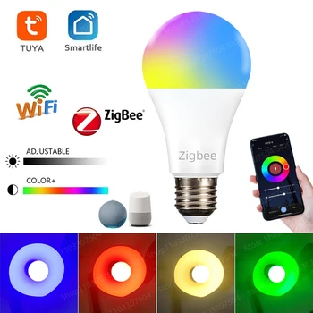 Tuya Zigbee 3,0 Светодиодные лампочки 9 Вт E27 RGB + WW + CW WIFI Лампа 110 В 220 В Работает С Alexa Google Home Smart Life App Голосовое Управление