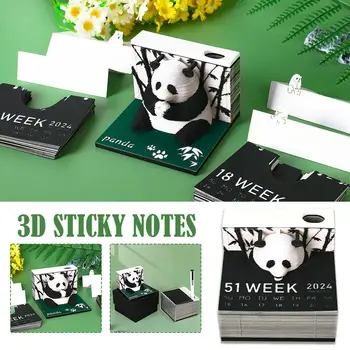 Еженедельный календарь на 2024 год, блокнот для бумажной скульптуры Panda 3d, модель Panda Notes, заметка, Трехмерная липкая заметка 3d G8x4