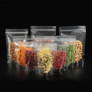 100шт Прозрачных стоячих мешков с ластовицей на молнии с нижним замком, высокопрозрачных пластиковых упаковочных пакетов для хранения продуктов питания