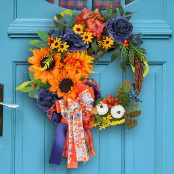 Венок на День благодарения, венок из искусственных цветов, гирлянда на входную дверь, осенний венок, Летний венок для декора на День Благодарения, прочный