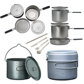 Открытый лагерь из чистого Титана Для приготовления пищи Подвесная Кастрюля-сковорода Уличная посуда Титановый набор посуды для кемпинга