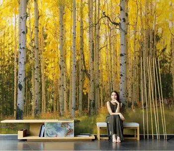 пользовательские пейзажи березового леса Настенная живопись обои для гостиной Телевизор Диван Фон спальни 3D Наклейки на стену Papel De Parede