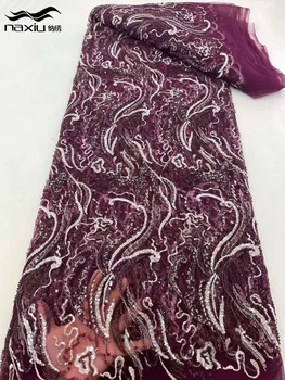 Роскошная кружевная ткань Madison из бисера, 5 ярдов бисера, кружевная ткань ручной работы, вышитая Африканскими Нигерийскими пайетками Кружевная ткань для платья