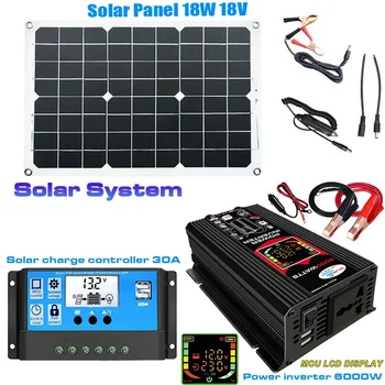 От 12 В до 110 В/220 В Система солнечных панелей 18 В Контроллер заряда батареи солнечной панели 6000 Вт Комплект солнечного инвертора для полной выработки электроэнергии