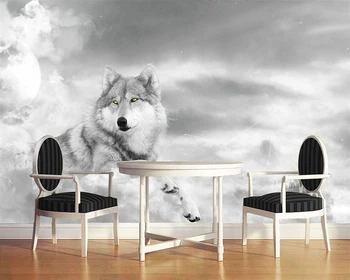 Пользовательские обои фрески личность ТВ фон стены Черно-белое животное волк украшение живопись 3d обои обои