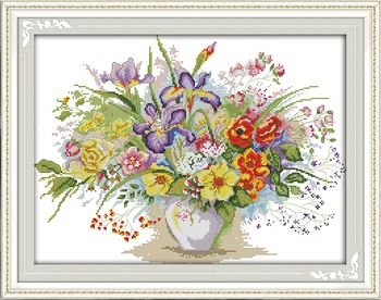 Joy Sunday Набор Для Вышивания Крестиком С Предварительной печатью Easy Pattern Aida Набор Для Вышивания Из Тисненой Ткани-Blooming Flowers