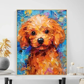 Цифровая картина маслом, домашнее животное, милая собачка, ручная роспись, подвесная картина