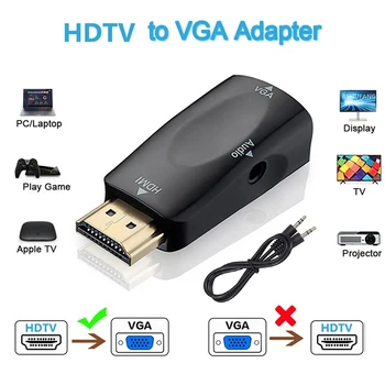 Конвертер HDMI-совместимого кабеля в VGA, адаптер для мужчин и женщин, аудиокабель с разъемом 3,5 мм для PS4 TV Box, портативных ПК, проектора дисплея