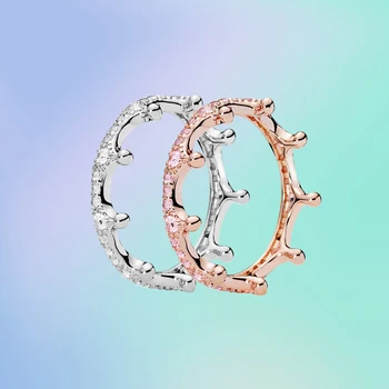 Новый 925 серебро розового золота кольца из чистого, сверкающего венца Дейзи кольцо для женщин подарки для укладки обручальное Свадебная вечеринка ювелирные изделия