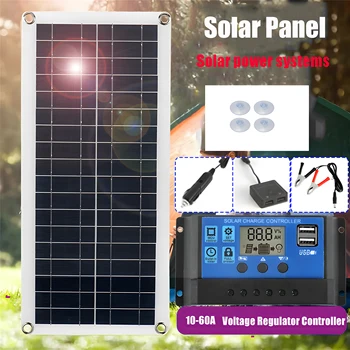 Система солнечных панелей Солнечная батарея 12 В Контроллер 60 А Комплект солнечных панелей Мобильный Караван Семейный Кемпинг Наружная батарея