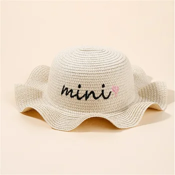 Соломенная шляпа-котелок для девочек, пляжные солнцезащитные кепки с широкими полями для малышей, летние детские шляпы для путешествий по морю на открытом воздухе
