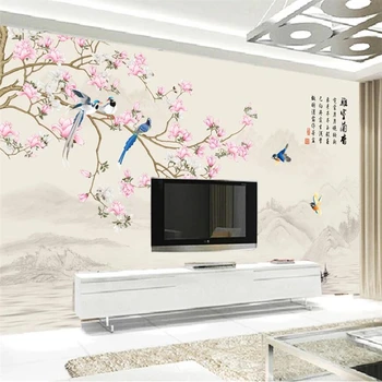 Пользовательские обои 3d фрески комната орхидея ароматная магнолия Китайский телевизор фоновая стена гостиная спальня ресторан 3D обои