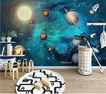 wellyu Пользовательские обои papel de parede Рисованная космическая вселенная фон детской комнаты настенная роспись