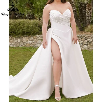 Простое сексуальное атласное свадебное платье трапециевидной формы с разрезом в виде сердца, без рукавов, плюс размер, в складку, пляжное свадебное платье, Vestido De Novia Robe