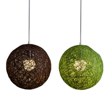 2x Шаровая люстра из зеленого / кофейного бамбука, ротанга и пеньки, индивидуальное творчество, сферический абажур из ротанга
