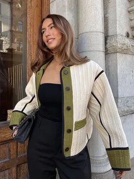 Элегантный кардиган в стиле пэчворк, женское повседневное пальто с однобортным карманом, свободная куртка с длинным рукавом, женские короткие пальто на осень-зиму 2023 г.