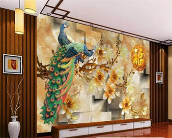 Beibehang Пользовательские Обои Гостиная 3D Магнолия Павлин ТВ Фон Картина Домашний Декор Фон 3D обои для стен