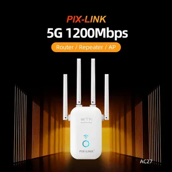 PIX-LINK AC27 1200 Мбит /с WiFi Удлинитель 2,4 и 5 ГГц Усилитель сигнала Ретранслятор Покрывает Дальность действия До 7500 кв. Футов С портом Ethernet