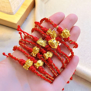 Плетеный браслет с драконом В китайском стиле, красная веревочная цепочка, плетеные браслеты, регулируемые Женские Мужские браслеты, ювелирные аксессуары