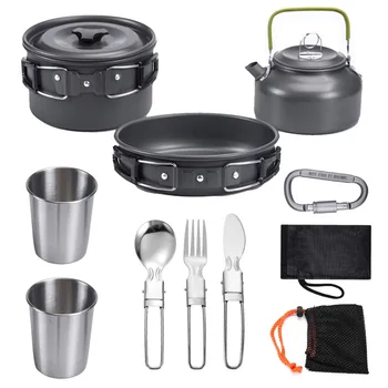 Набор посуды для кемпинга, Уличное Алюминиевое легкое оборудование, Походный набор для приготовления пищи для путешествий, треккинга, походных принадлежностей