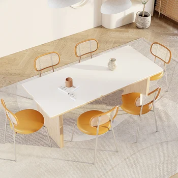 Минималистичный обеденный стол в скандинавском стиле, Белый современный прямоугольный деревянный обеденный стол, Роскошная японская мебель для гостиной Mesa