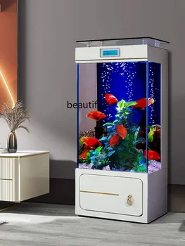 Бытовой супер белый напольный аквариум для рыб с легким роскошным задним фильтром, аквариум без стенок, вертикальный рыбный шар