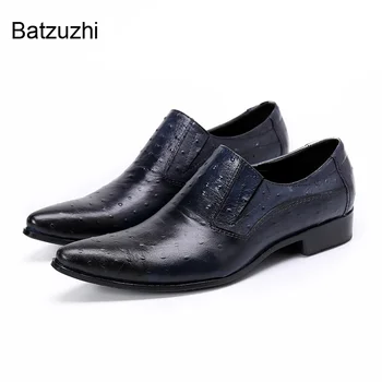 Batzuzhi/ Кожаные модельные туфли ручной работы в итальянском стиле, Мужская Официальная деловая обувь без застежки, мужская обувь с острым носком, большой размер US6-12