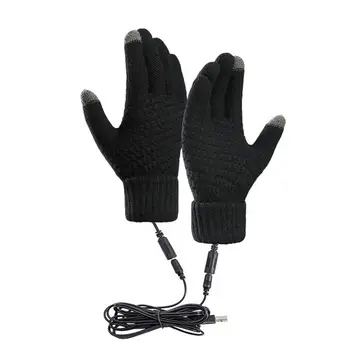 Перчатки с подогревом для мужчин, бархатные рукавицы с USB-подогревом, Зимние теплые перчатки для рук, Жаккардовый трикотаж с сенсорным экраном для улицы