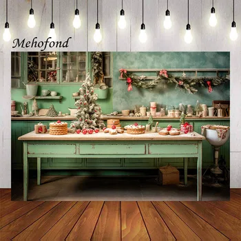 Фон для фотосъемки Mehofond, Зимняя Рождественская кухня, Приготовление пищи, Рождественская елка в помещении, Детский семейный портрет, декор, Фотофон Studi