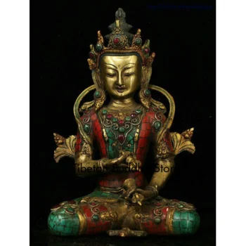 Тибет Бронзовая Инкрустация Бирюзовый Драгоценный Камень Ваджрадхара Ваджрабхайрава Статуя Богини Будды