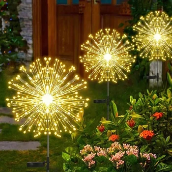 RGB светодиодные солнечные фейерверки, водонепроницаемые уличные гирлянды-вспышки в виде одуванчиков для декора садового ландшафта, газона