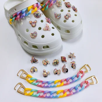 Разноцветные подвески для обуви с блестками Ocean Hole, аксессуары для обуви Croc, пряжка, Съемная цепочка, 3D цветок для обуви, украшения для обуви своими руками