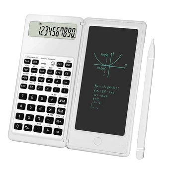 Научный калькулятор с 10-значным ЖК-дисплеем, инженерный калькулятор с планшетом для письма для средней школы и колледжа Белый