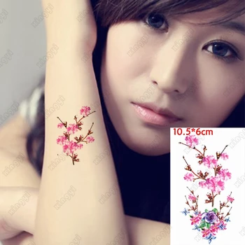 Водонепроницаемая временная татуировка-наклейка Маленькая слива Bossom Rose Green Leaf Girls Tatoo Body Art Water Transfer Flash Tatto Женщины Мужчины