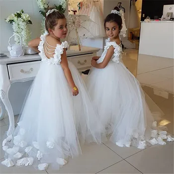 Белое платье цвета слоновой кости для первого причастия, Водорастворимое кружево Для девочек, нарядные платья для девочек-цветочниц для свадеб и вечеринок